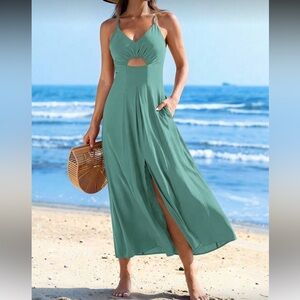 Green Maxi Dress with Front Slit